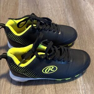 Rawlings Black with Neon Yellow Kids Baseball Cleats